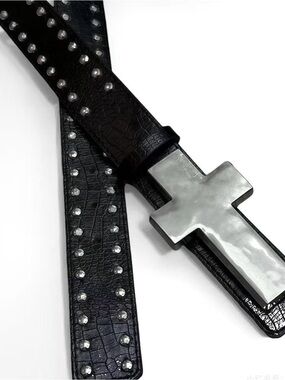 Black Studded Cross Belt Goth Y2K